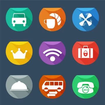 Hotel services icons set flat iu Stock Illustration
