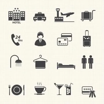 Hotel Services Icons set on texture background. Vector Stock Illustration