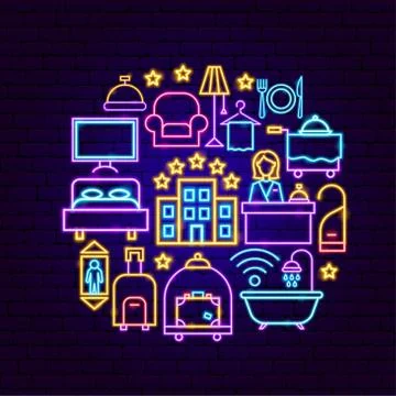 Hotel Services Neon Concept Stock Illustration