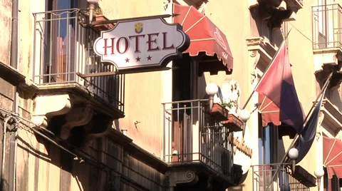 Hotel sign, balcony. Video stock 32188327