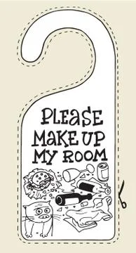 Hotel sign cat please make up my room Stock Illustration