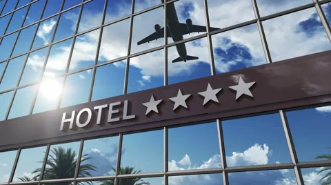 Hotel sign with stars on facade Stock Footage