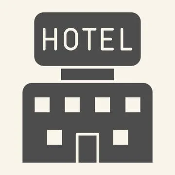 Hotel solid icon. Hotel building with signboard symbol, glyph style pictogram on Illustrazione stock