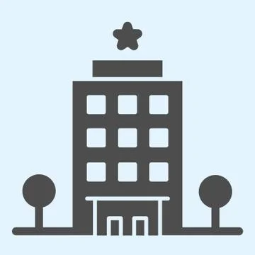 Hotel solid icon. Traveler spot building with star on top with trees. Horeca Stock Illustration