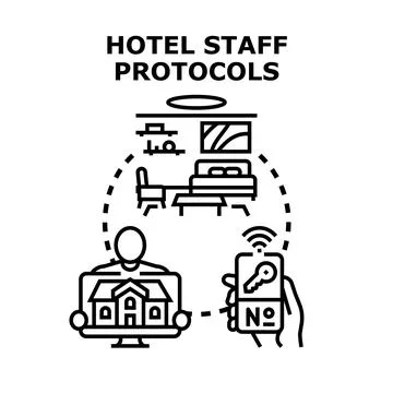 Hotel staff protocols managing accommodation remotely Stockillustratie