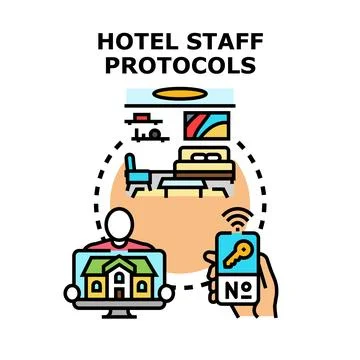 Hotel staff protocols managing accommodation remotely Stockillustratie