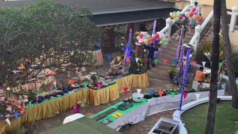 Hotel Staff Setting Up Gala Dinner Event at Karon Beach Resort Phuket Stock Footage 327342542