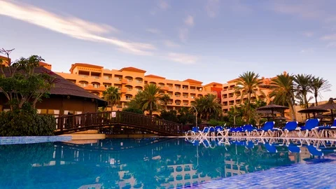 Hotel Swimming Pool Sunset 스톡 동영상 91508772