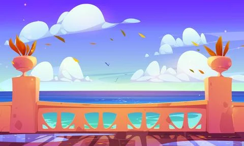 Hotel terrace empty view with sea and cloud in sky Stock Illustration