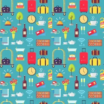 Hotel Theme Seamless Pattern Vector Illustration イラスト素材