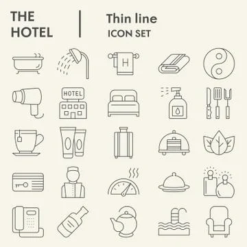Hotel thin line icon set, travel symbols set collection or vector sketches 스톡 일러스트