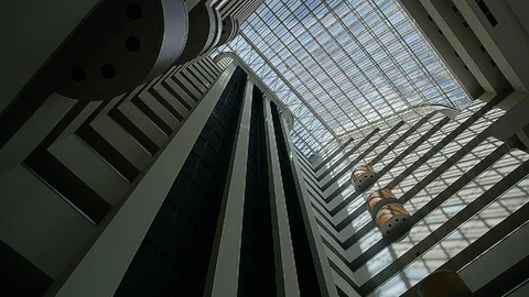 Hotel timelapse - elevators in huge lobby Stock Footage 89294135