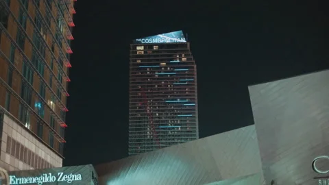 Hotel tower with changing LED crown at night in Las Vegas Stock-Footage 347832701