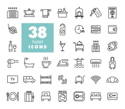 Hotel vector flat icon set Illustrazione stock