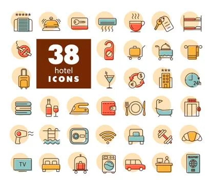 Hotel vector flat icon set Stock Illustration