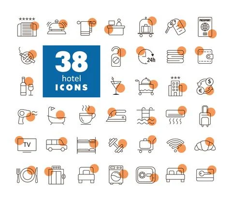 Hotel vector flat icon set Stock Illustration