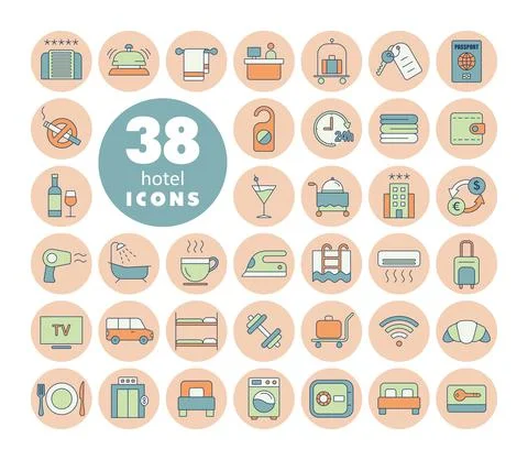 Hotel vector flat isolated sign icon set Stock Illustration