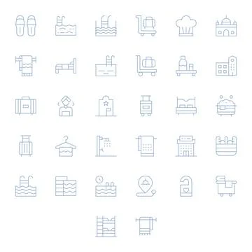 Hotel Vector Icon Collection with 32 Retina Ready Thin Line Designs Stock Illustration