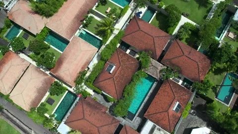 Hotel with villas complex with individual pools and terracotta roofs. Stock Footage 270275905
