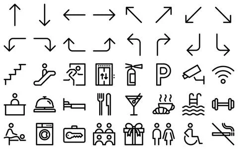 Hotel wayfinding line icon set Illustrazione stock