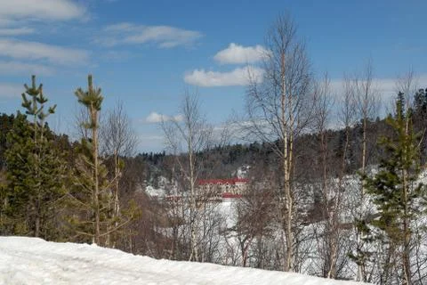 Hotel in winter  forest Stock Photos