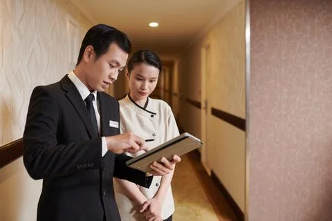 Hotel Workers Planning Work 库存照片