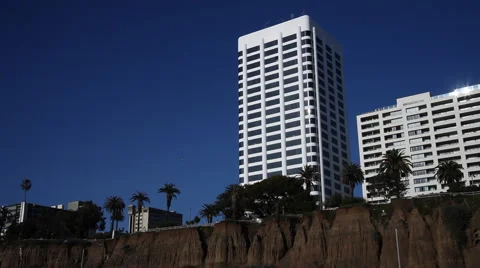 Hotels above the beach in Santa Monica, California Stock Footage 59335379