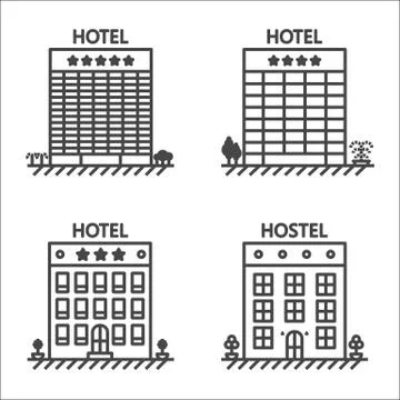 Hotels and hostel line vector icon set Stock Illustration