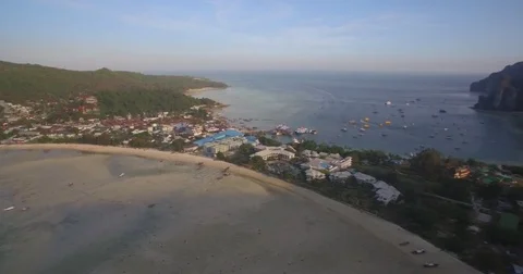 Hotels And Resort On Phi Phi Don, Southern Thailand, Ascending Aerial Shot With Stock-Footage 79244807