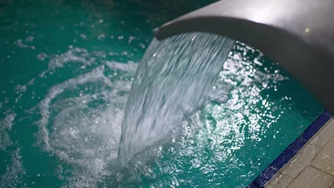 The hotel's empty pool with hydro massage and Jacuzzi in close-up action. Stock Footage 259575616
