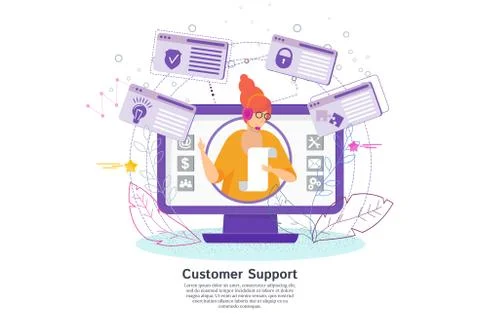 Hotline operator advises client. Online global technical support. Stock Illustration