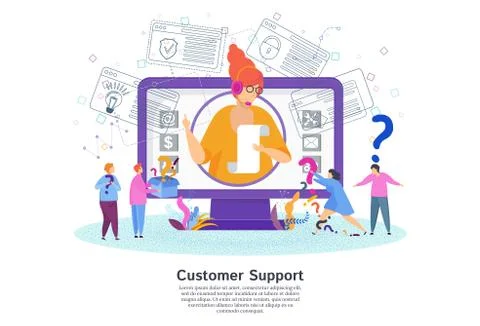 Hotline operator advises client. Online global technical support. Illustrazione stock