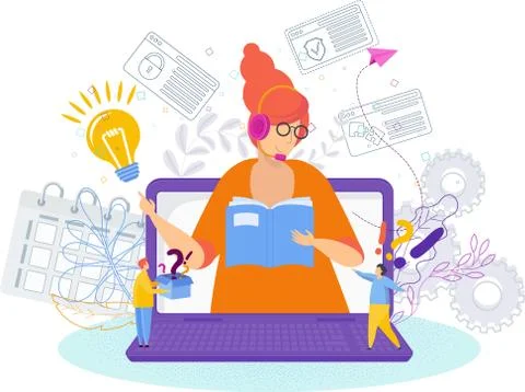 Hotline operator advises client. Online global technical support. Illustrazione stock