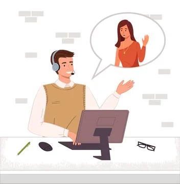 Hotline operator. Customer service. Online global technical support. Helping Stock Illustration