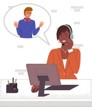 Hotline operator. Customer service. Online global technical support. Helping Stock Illustration