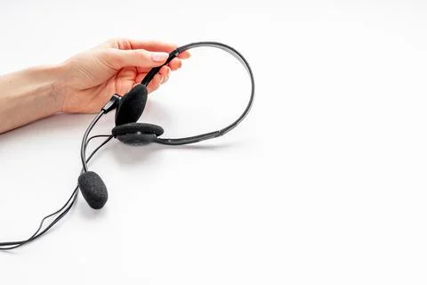 Hotline or call center support. Headset equipment Stock Photos
