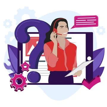 Hotline service online, network help, search faq and assistance Illustrazione stock