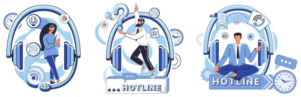 Hotline. Technology intertwines with our hotline concept, making support Illustrazione stock