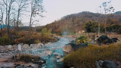 Hotspring boiling river water source muang rae hotspring in pai thailand static Stock Footage 341995144