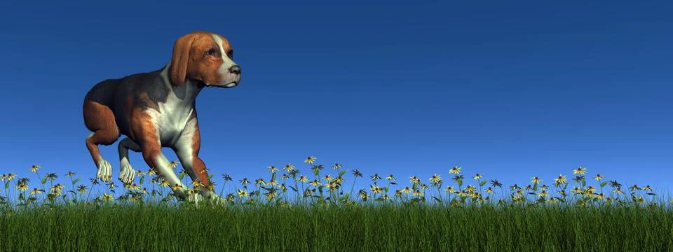 Hound dog running - 3D render Stock Illustration