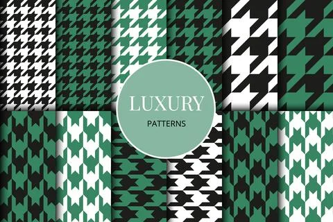 Houndstooth green patterns set. Fabric background. Classical checkered textile Stock Illustration
