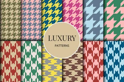 Houndstooth patterns set. Fabric background. Classical checkered textile Stock Illustration