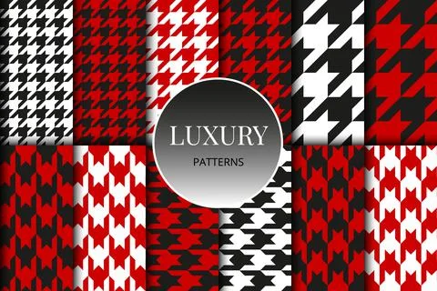 Houndstooth seamless patterns set. Fabric background. Classical red checkered Stock Illustration