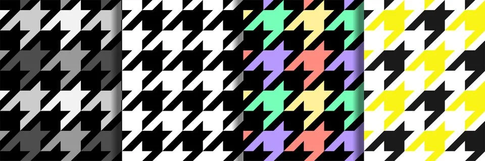 Houndstooth Vector Seamless Patterns Set. Repeat Textile Print Stock Illustration