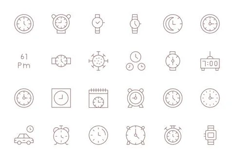 Hour Digital Vector Pack containing 24 PIXEL Perfect Thin Line High Resolut.. Stock Illustration