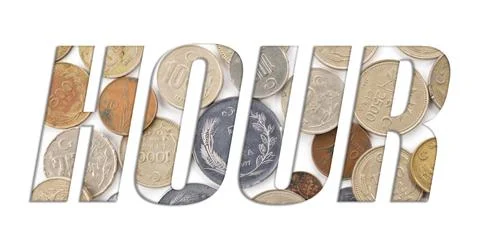 HOUR - with stack of old Turkish coins on white background Foto stock