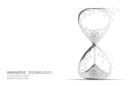 Hourglass 3D low poly dark time of life concept. Deadline present future and Stock-Illustration