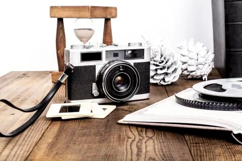 Hourglass and CAmera Stock Photos