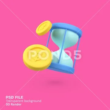 Hourglass and coin isolated 3d render icon illustration Modello PSD