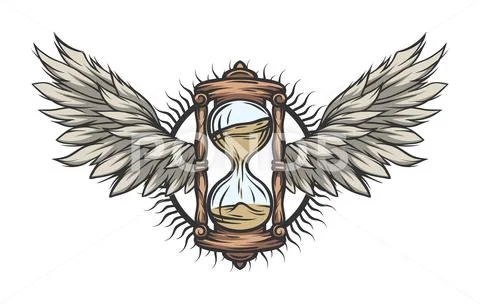 Hourglass and wings, Color version. Stock Illustration